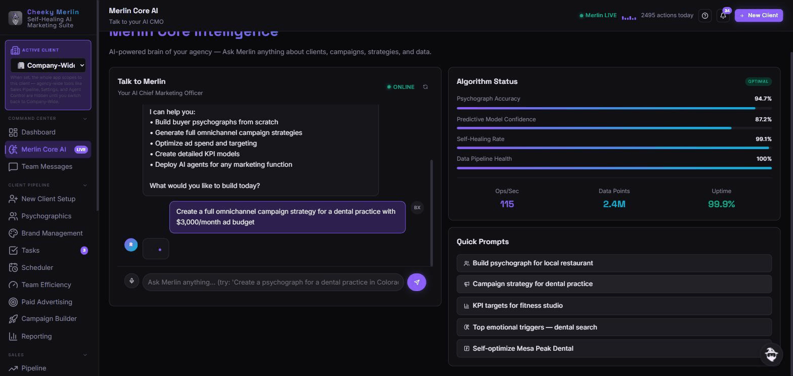 Merlin Core AI generating a real campaign strategy live