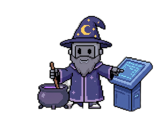 Merlin working at a terminal